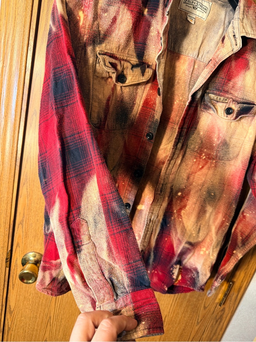 Bleach Dye Red Plaid Button-Down Shirt - Picture 9 of 10